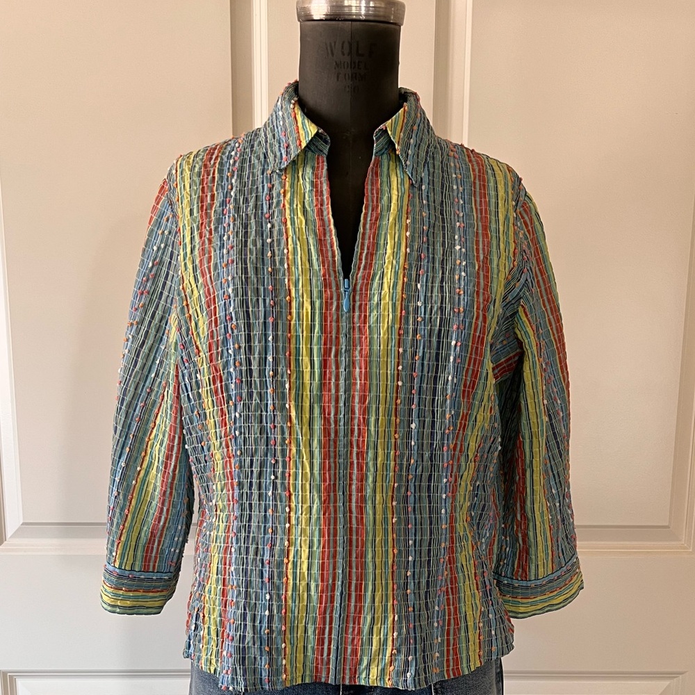 Coldwater Creek Colorful Striped Textured Top Size PM